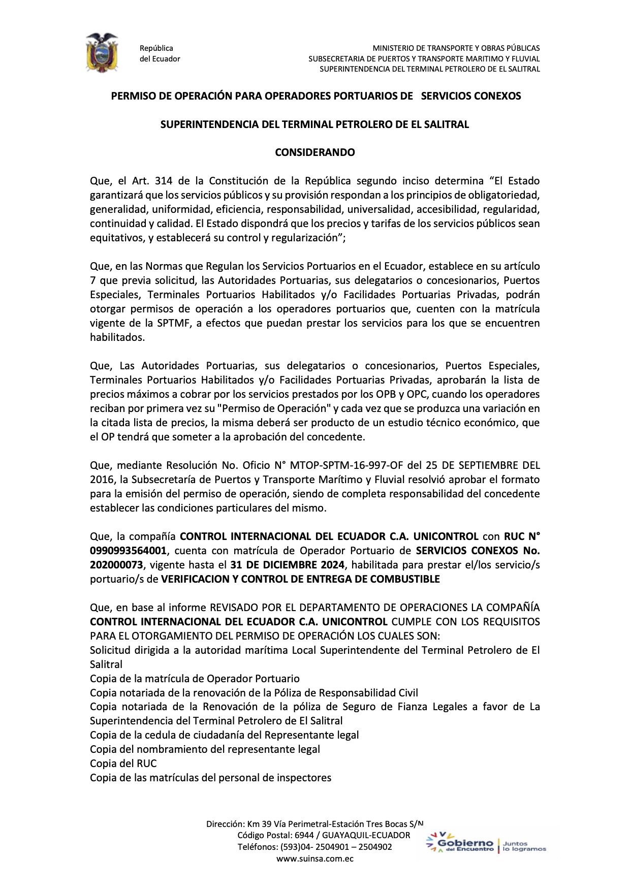 PERMISO DE OPERACION
